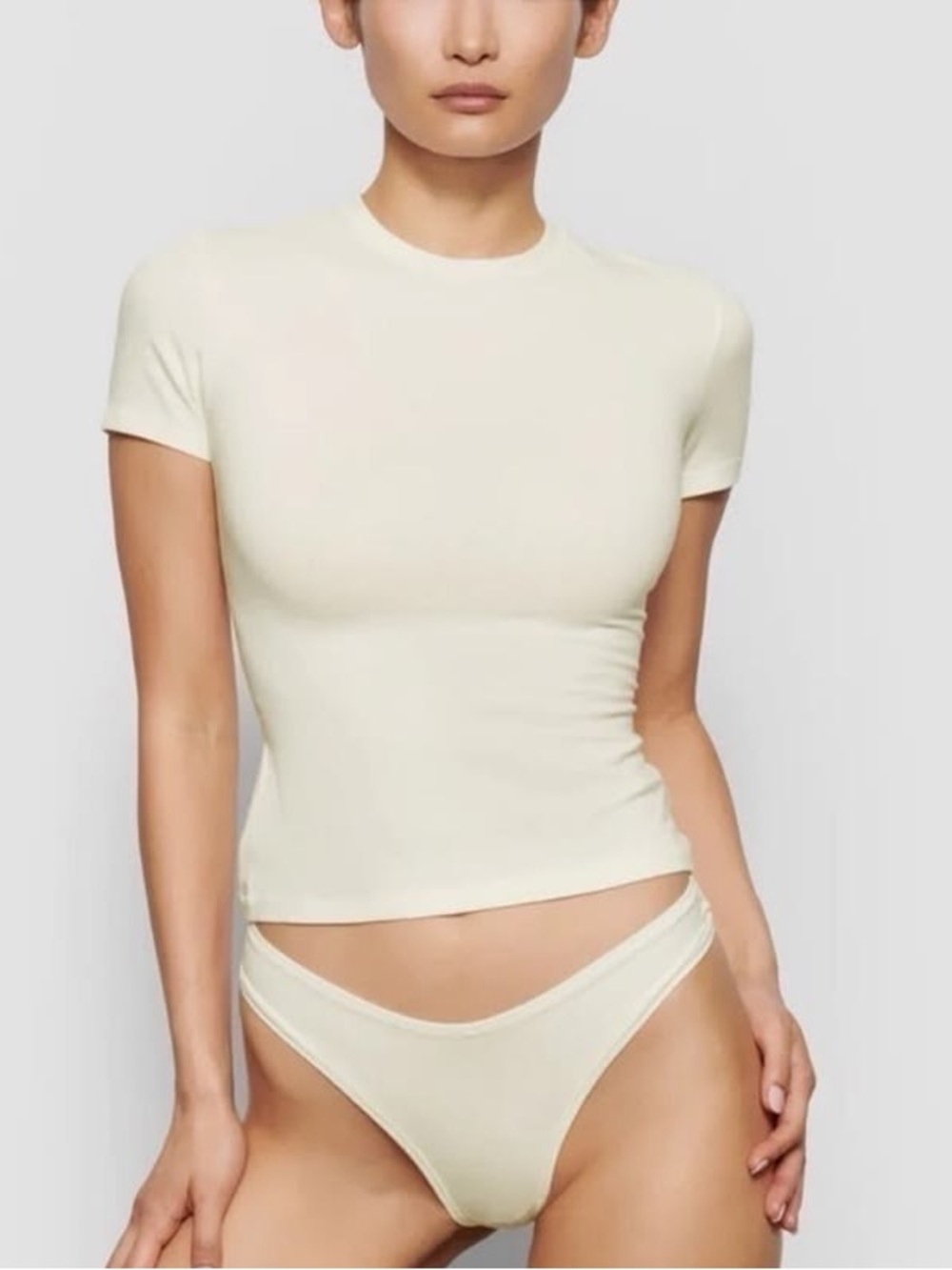 SKIMS Ribbed Cotton Tee in Cream
